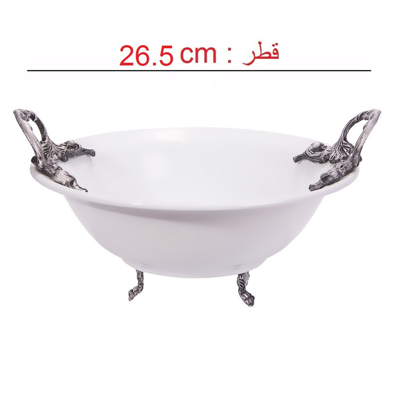 میوه‌خوری چینی مدل 518 قطر 26.5 سانتی‌متر با دسته و پایه پیوتر و قابلیت شست‌وشو در ماشین ظرفشویی