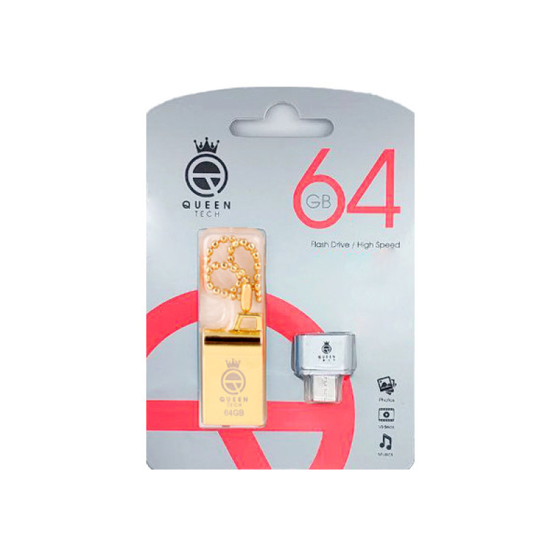 فلش مموری کوئین تک مدل MARVEL C-PLUS ظرفیت 64 گیگابایت با رابط USB 2.0 و USB Type-A، بدنه فلزی مقاوم، سرعت انتقال 30 مگابایت بر ثانیه، سازگار با موبایل، تبلت، کامپیوتر، لپ‌تاپ و تلویزیون