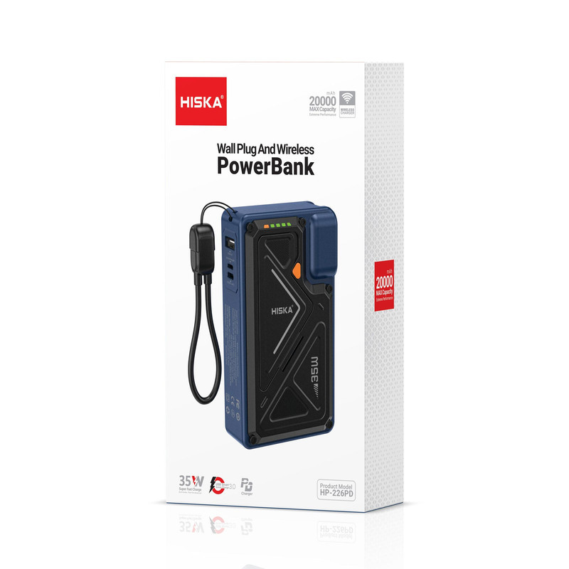 پاوربانک 35 وات هیسکا مدل HP-226PD ظرفیت 20000 میلی آمپر ساعت به همراه کابل متصل USB-C