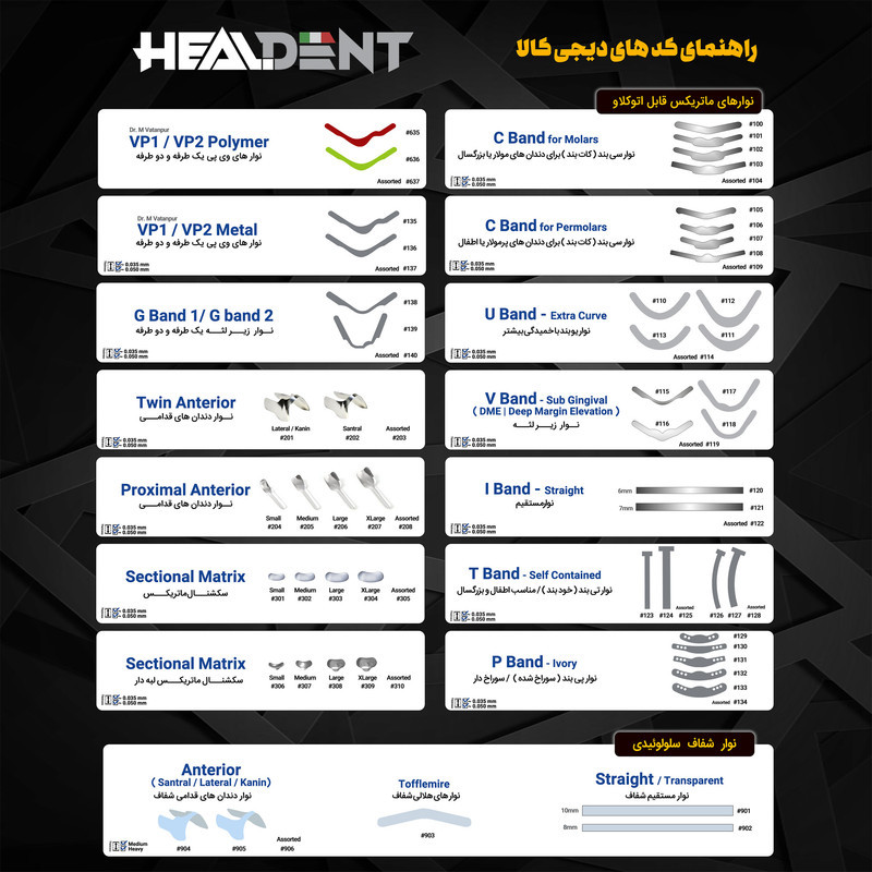 نوار ماتریکس زیرلثه هیلدنت مدل  VP1Vp2 کد  637 بسته 100 عددی