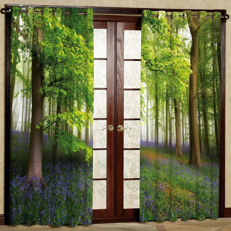 پرده طرح جنگل سبز مدل مخمل پانچی کد 2_1088 W سایز 140x202 سانتی متر