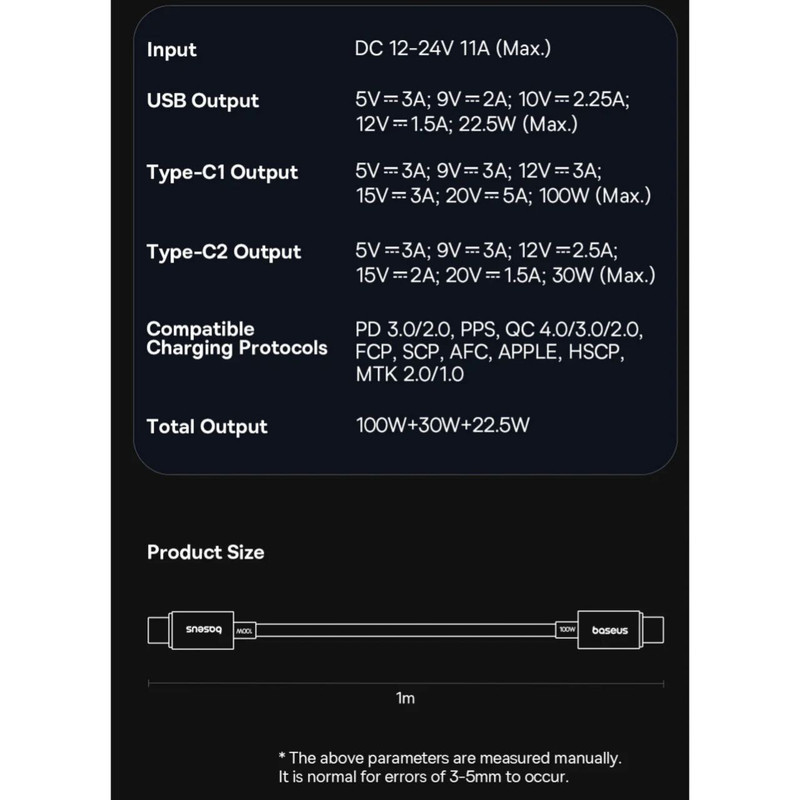 شارژر فندکی 152.5 وات بیسوس مدل BSCC-ZX-CCL به همراه کابل USB-C