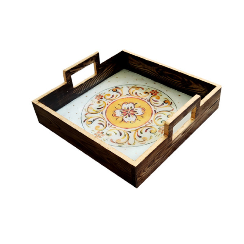 سینی دسته دار مدل چوبی رزین کد 2210 سایز 25*25 سانتی متر