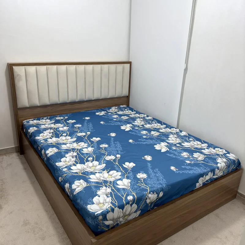 ملحفه ناتوسا مدل کشدار ارکیده دو نفره سایز 160x200 سانتی متر