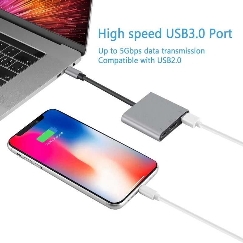 مبدل USB-C به USB-C  USB 3.0  HDMI 4K  مدل Adapter 3 in1