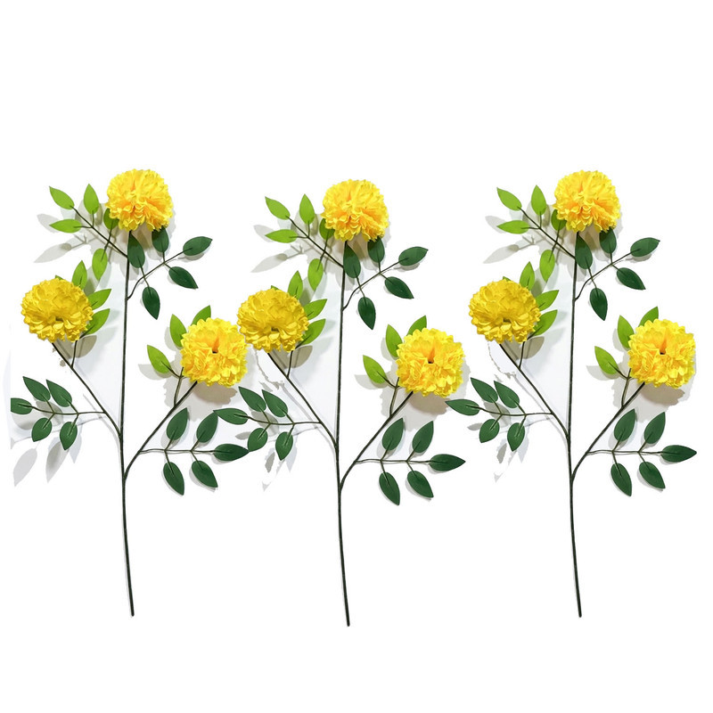 گل مصنوعی مدل بوته داوودی سه گل و برگ مجموعه 3 عددی