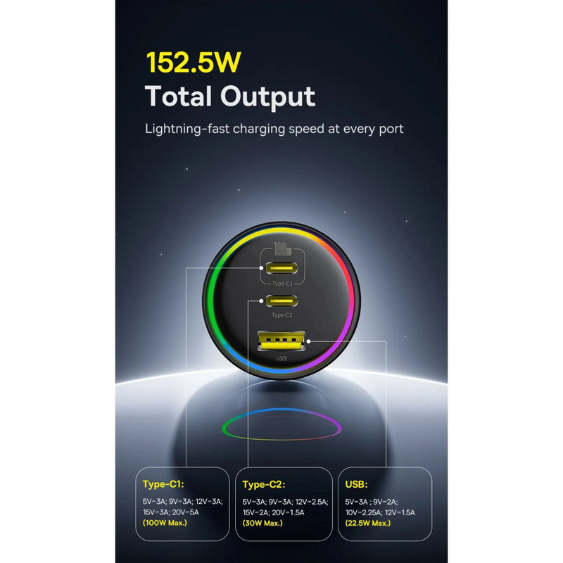 شارژر فندکی 152.5 وات بیسوس مدل BSCC-ZX-CCL به همراه کابل USB-C