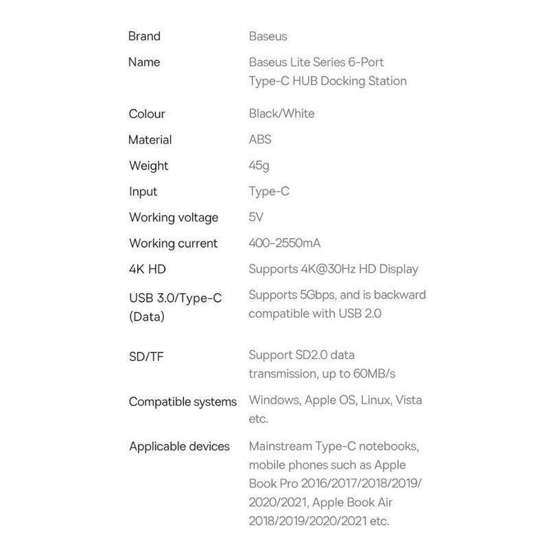 هاب 6 پورت USB-C باسئوس مدل BS-OH019