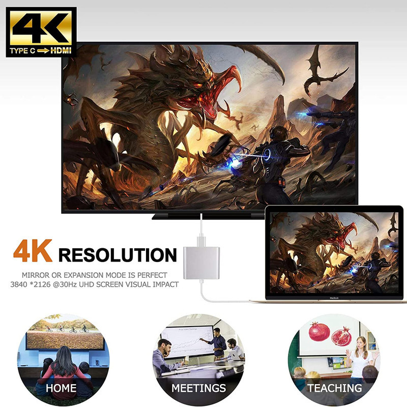 مبدل USB-C به USB-C  USB 3.0  HDMI 4K  مدل Adapter 3 in1