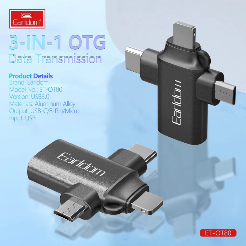 مبدل USB OTG به microUSB  لایتنینگ  USB-C ارلدام مدل ET-OT80