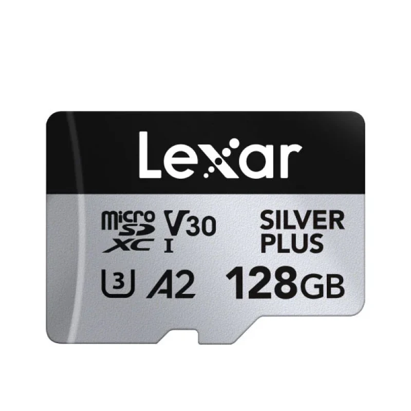 کارت حافظه microSDXC لکسار مدل SILVER PLUS کلاس A2 استاندارد UHS-U3 سرعت 205MBps ظرفیت 128 گیگابایت به همراه آداپتور SD