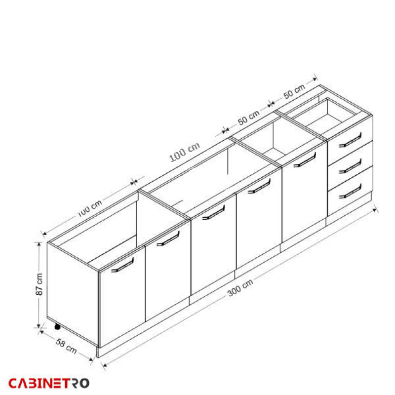 کابینت آشپزخانه فلفور کابینت مدل 300 cm مجموعه 7 عددی