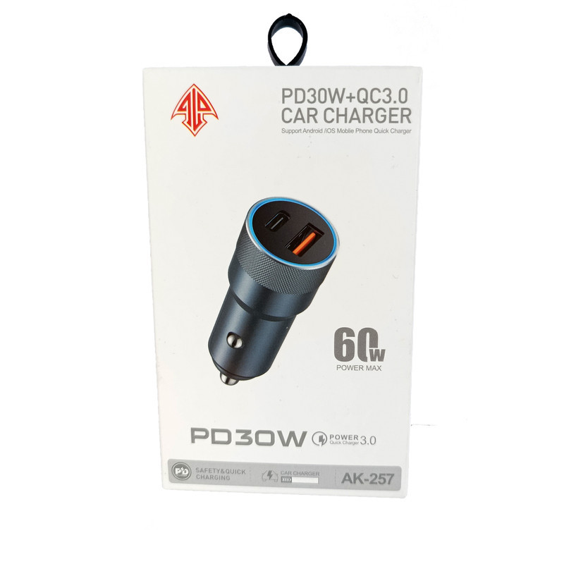شارژر فندکی 60 وات 2 پورت مدل AK-257 فست شارژ