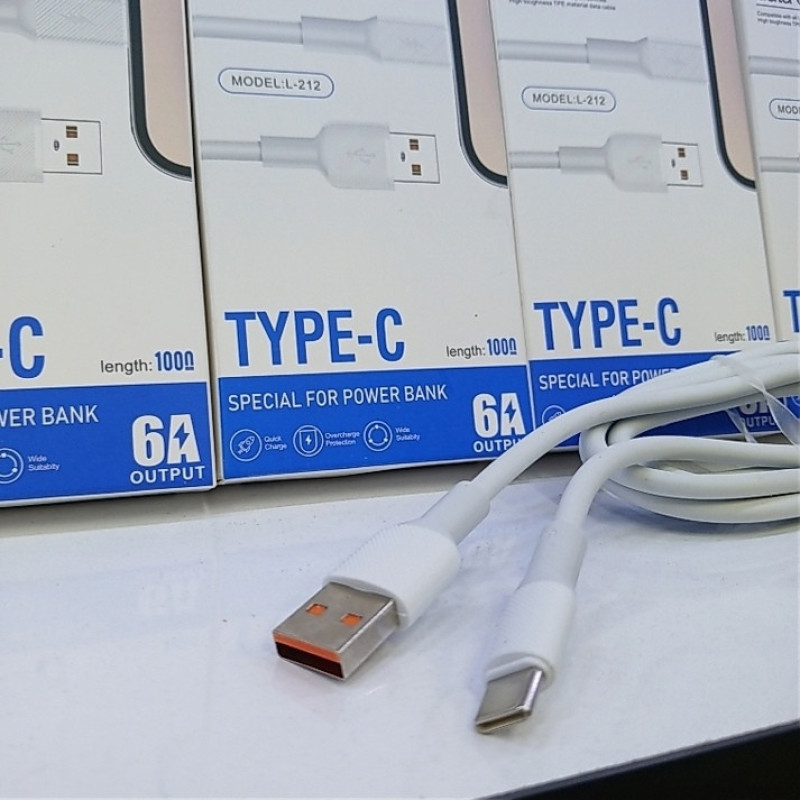 کابل تبدیل USB به USB-C لول مدل FAST CHARGE 6A DATA CABLE طول 1 متر