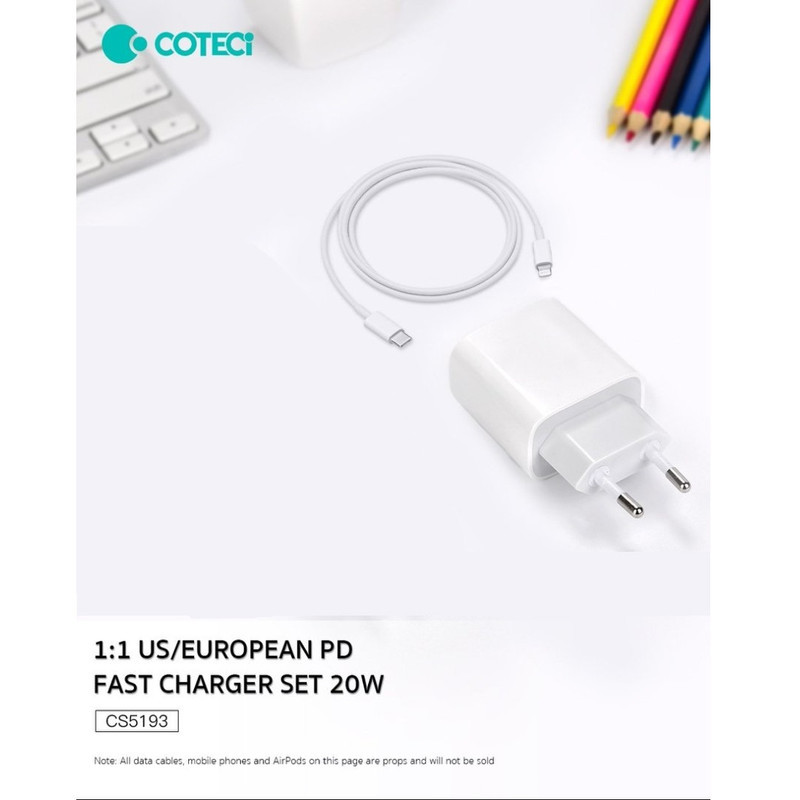 شارژر دیواری 20 وات کوتتسی مدل cs5193 به همراه کابل لایتنینگ