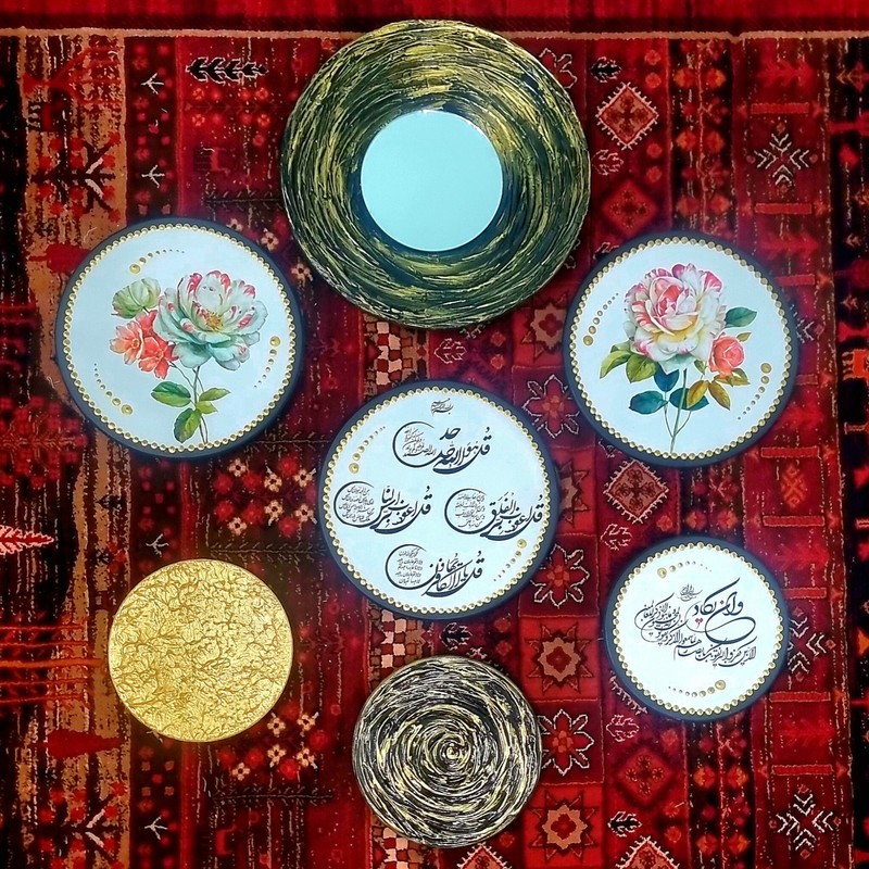 بشقاب دیوارکوب سفالی مدل گل دار مجموعه ۷ عددی