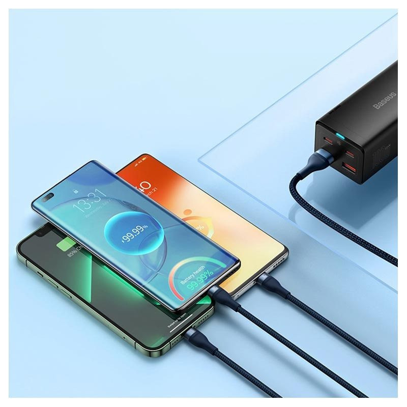 کابل تبدیل USB به USB-C  microUSB  لایتنینگ باسئوس مدل ONE-FOR-THREE 100Wطول 1.2 متر