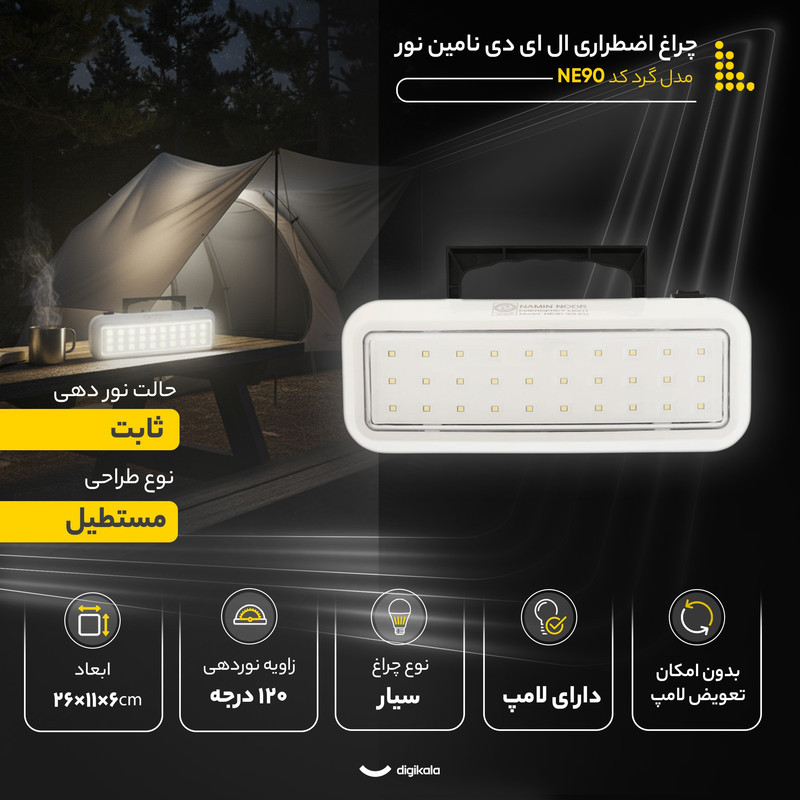 چراغ اضطراری ال ای دی نامین نور مدل NE90