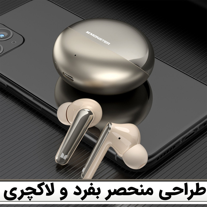هدفون بلوتوثی مانستر مدل V8 دارای نویز کنلسینگ فعال (ANC) و نویز کنسلینگ بدنه (ENC)، درگاه شارژ USB-C، دارای نمایشگر روی محفظه شارژ