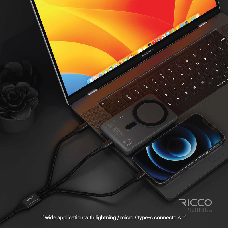 کابل تبدیل USB به لایتنینگ  MicroUSB  USB-C ریکو مدل پاورلینک طول 1.2 متر