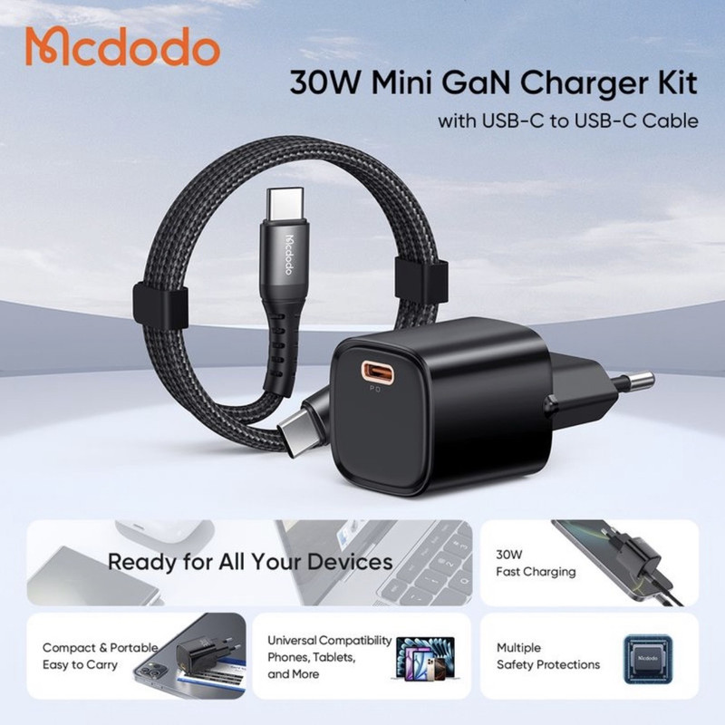 شارژر دیواری 30 وات مک دودو مدل Nano 30 mini به همراه کابل USB-C