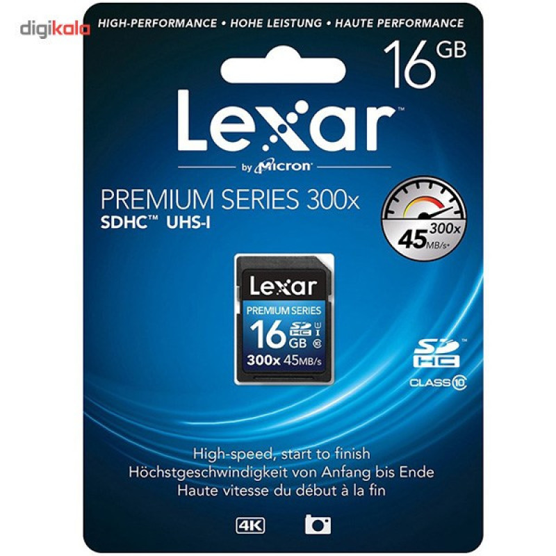 کارت حافظه SDHC لکسار مدل Premium کلاس 10 استاندارد UHS-I U1 سرعت 45MBps 300X ظرفیت 16 گیگابایت