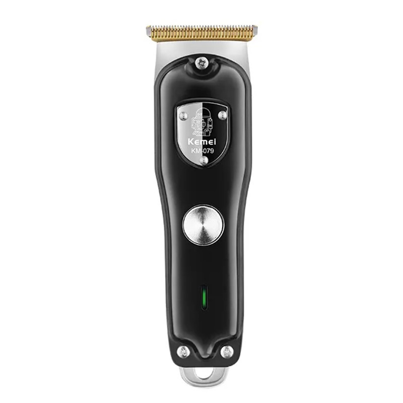 ماشین اصلاح موی صورت کیمی مدل KM-079 با تیغه کربن استیل، باتری 600 میلی‌آمپر، 4 شانه تنظیم طول 1 تا 4 میلی‌متر، استفاده خشک و مرطوب و شارژدهی 100 دقیقه