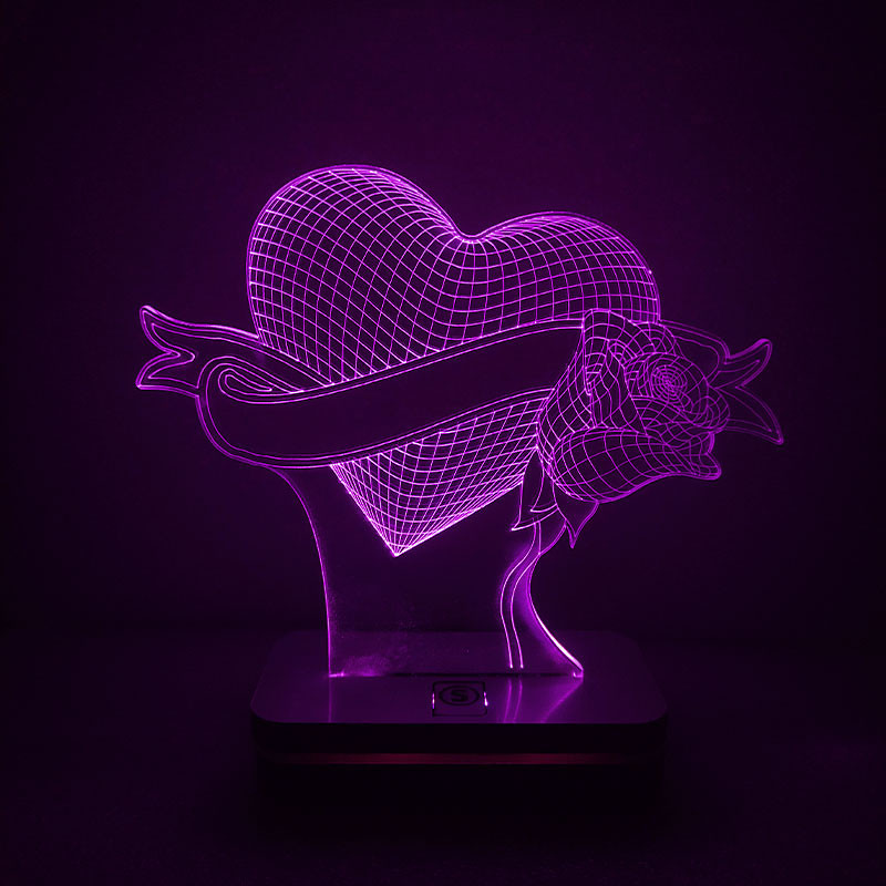 چراغ خواب طرح عاشقانه قلب و گل مدل هفت رنگ