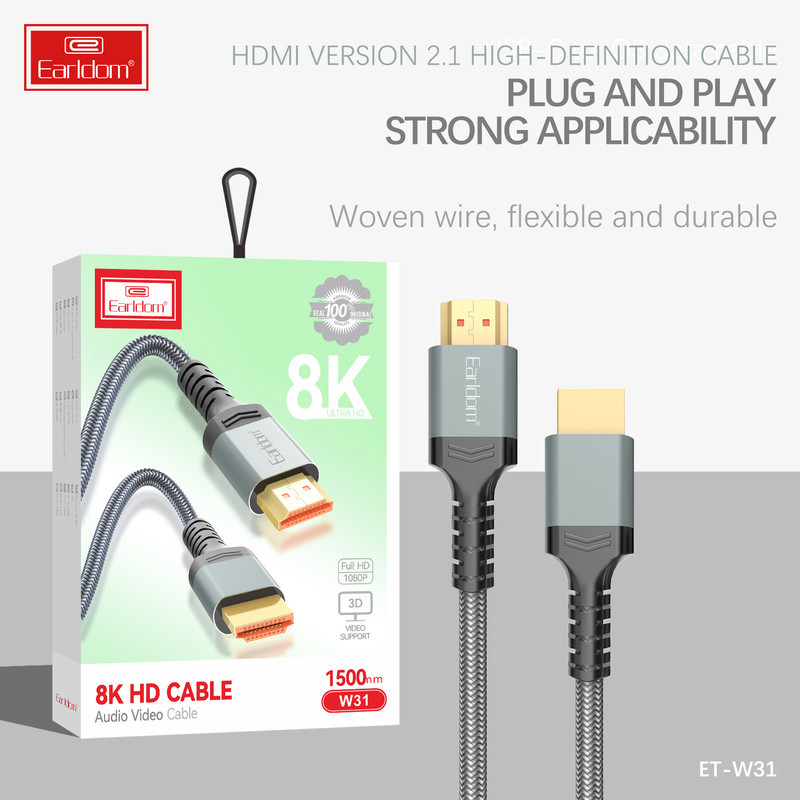 کابل HDMI ارلدام مدل W31 V2.1 8K طول 1.5 متر