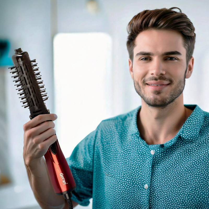 سشوار برس‌دار چرخشی 800 وات جیمی مدل GM-4829، موتور AC، وزن 450 گرم، المنت سرامیک، دارای سری برس‌دار گرد باریک، سری برس‌دار گرد پهن با ویژگی صاف‌کنندگی، حجم‌دهندگی، با قابلیت باد سرد