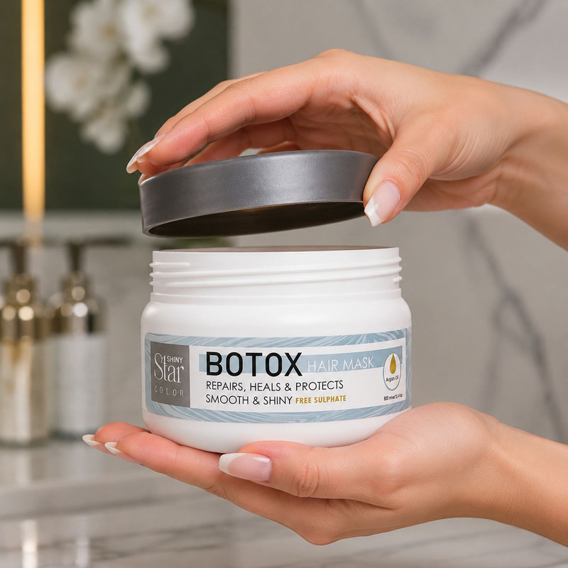 ماسک مو آبرسان بدون سولفات مدل Botox شاینی استار مناسب برای موی انواع مو حجم 500 میلی لیتر