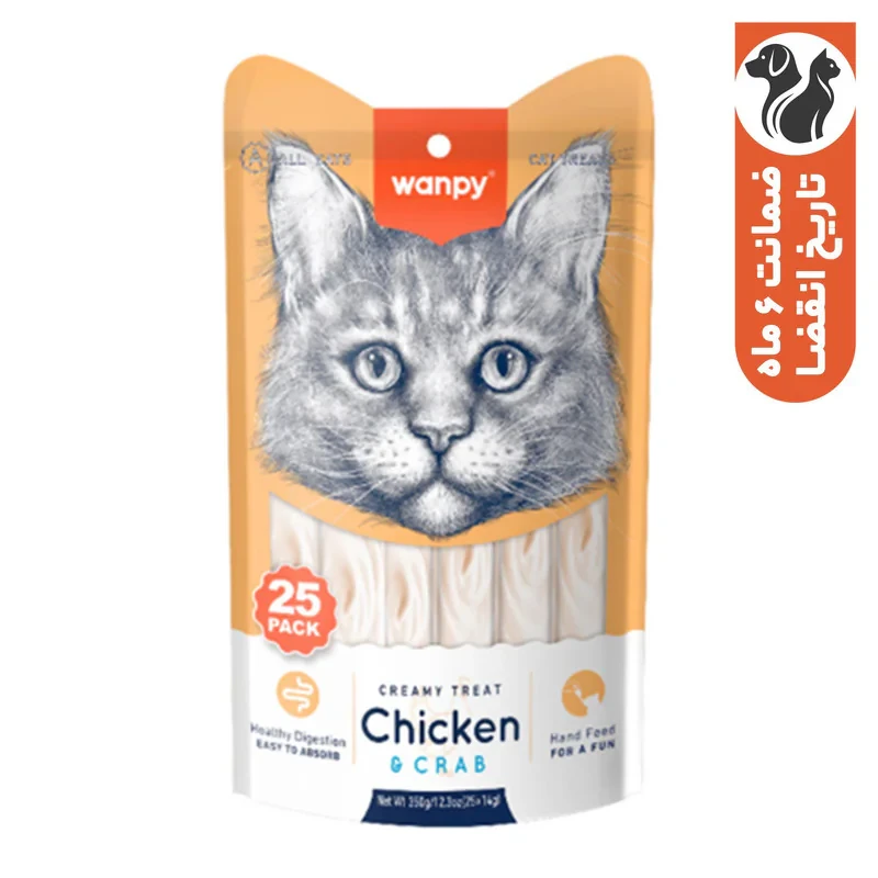 بستنی گربه ونپی مدل Creamy Treat طعم مرغ و خرچنگ وزن 350 گرم