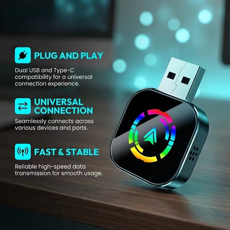 کارپلی و اندروید اتو مدل Wireless CarPlayAndroid Auto Q1AS به همراه مبدل USB به USB-C