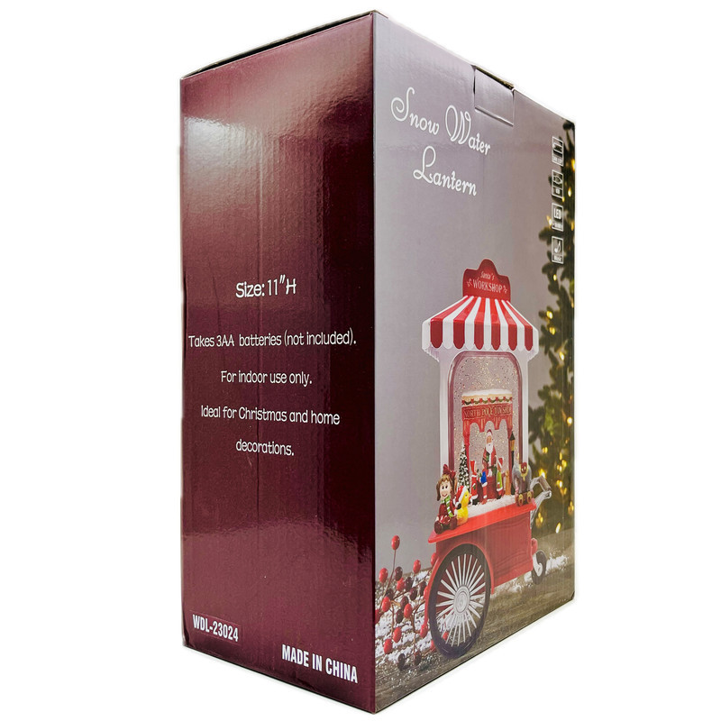 گوی موزیکال مدل پمپی لایت باکس آکواریومی طرح چرخ دستی بابانوئل و کریسمس کد P4215