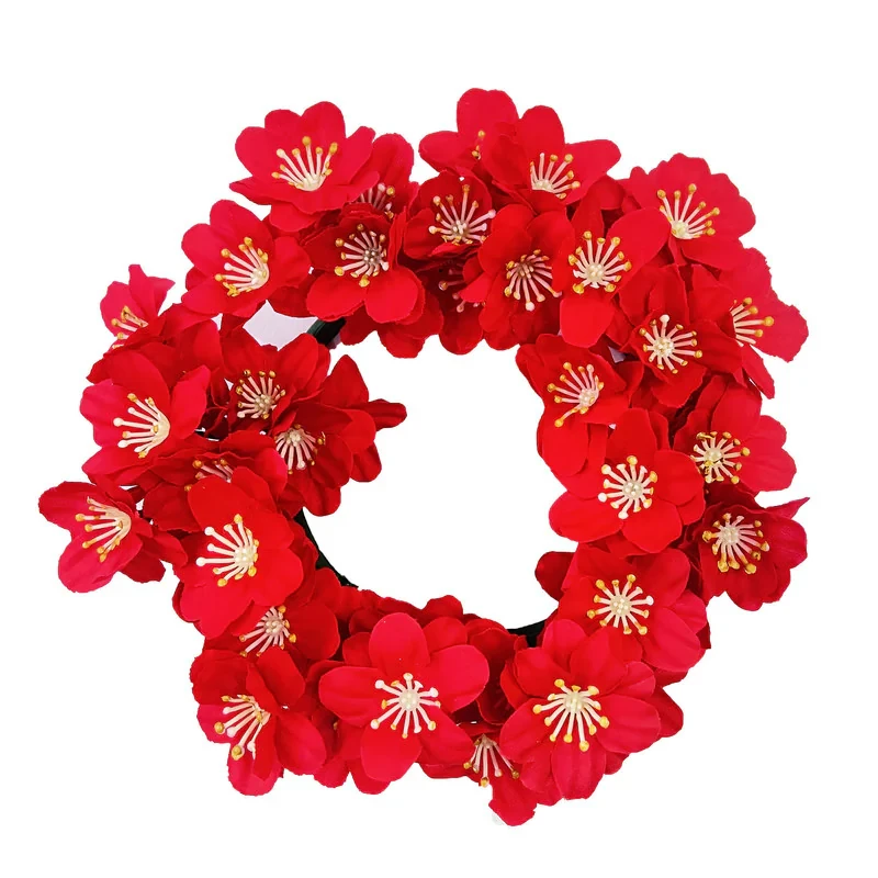 حلقه گل مصنوعی طرح شکوفه بهار، مناسب دکوراسیون دیواری و رومیزی با ابعاد 25×25×5 سانتی‌متر و وزن 1001 گرم