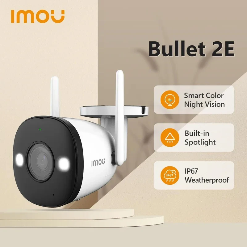 دوربین مداربسته بولت تحت شبکه آیمو مدل Bullet 2E 3MP با اتصال دوگانه وای فای و LAN، دید در شب رنگی تا 30 متر، میکروفن داخلی و پشتیبانی از کارت حافظه 512 گیگابایت