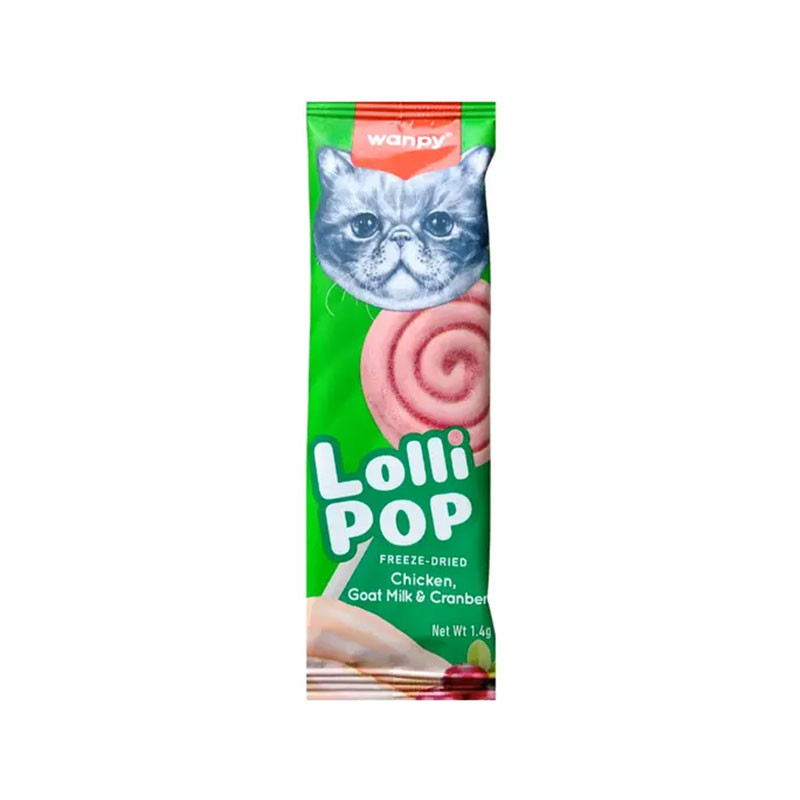 تشویقی گربه ونپی مدل Freeze Dried Lollipop طعم مرغ، شیر بز و کرن‌بری وزن 14 گرم بسته 10 عددی