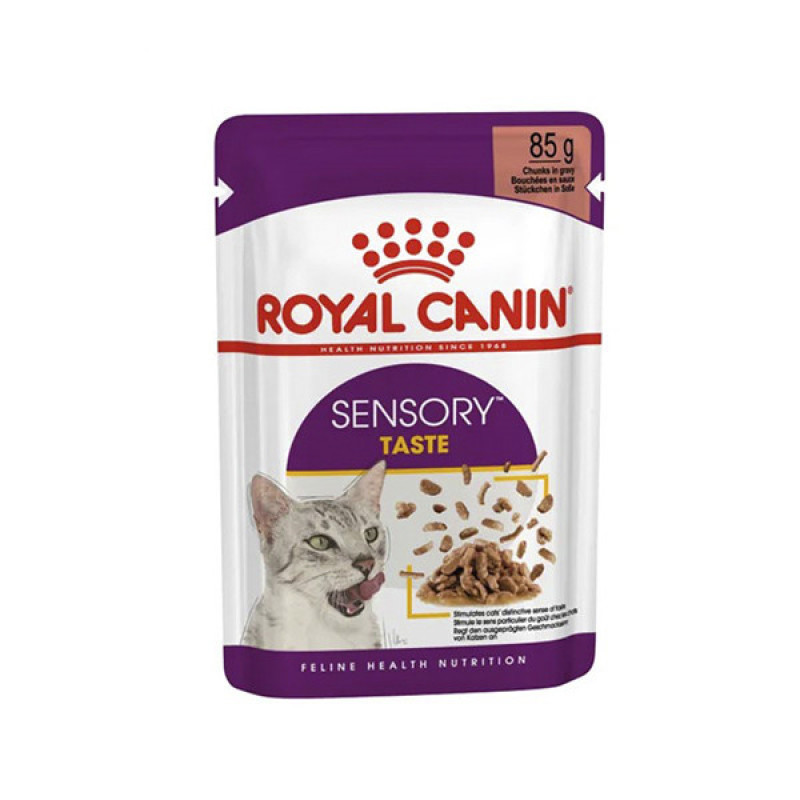 پوچ گربه رویال کنین مدل Sensory taste مناسب گربه حساس به طعم غذا وزن 85 گرم