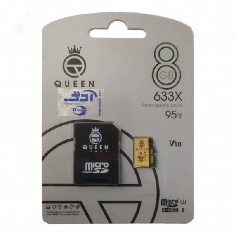 کارت حافظه Micro SD HC کوئین تک مدل A2-V10-633X کلاس 10 استاندارد UHS-l U3 سرعت 95MBps ظرفیت 8 گیگابایت به همراه آداپتور SD