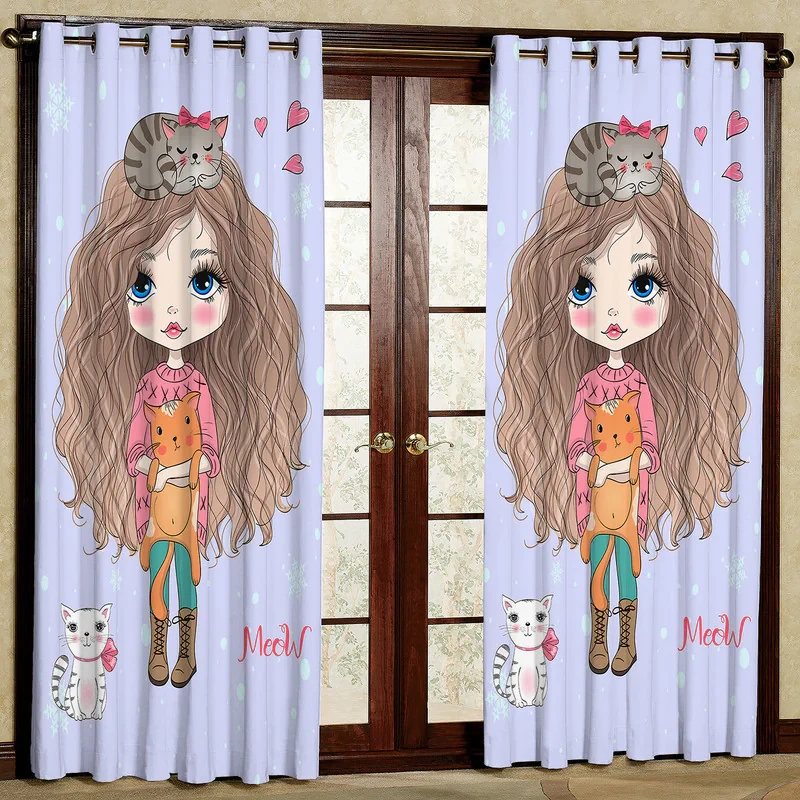 پرده مدل اتاق کودک مخمل پانچی طرح دختر کد 4820T2 سایز 200x140 سانتی متر
