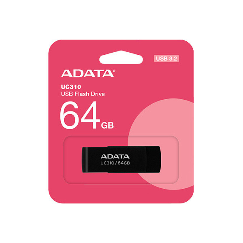 فلش مموری ای دیتا مدل UC310 ظرفیت 64 گیگابایت با رابط USB 3.2 Gen1، طراحی چرخشی، سازگار با ویندوز، مک، لینوکس، بدون نیاز به نصب درایور و مناسب استفاده در کامپیوتر، لپ‌تاپ، گوشی و تلویزیون