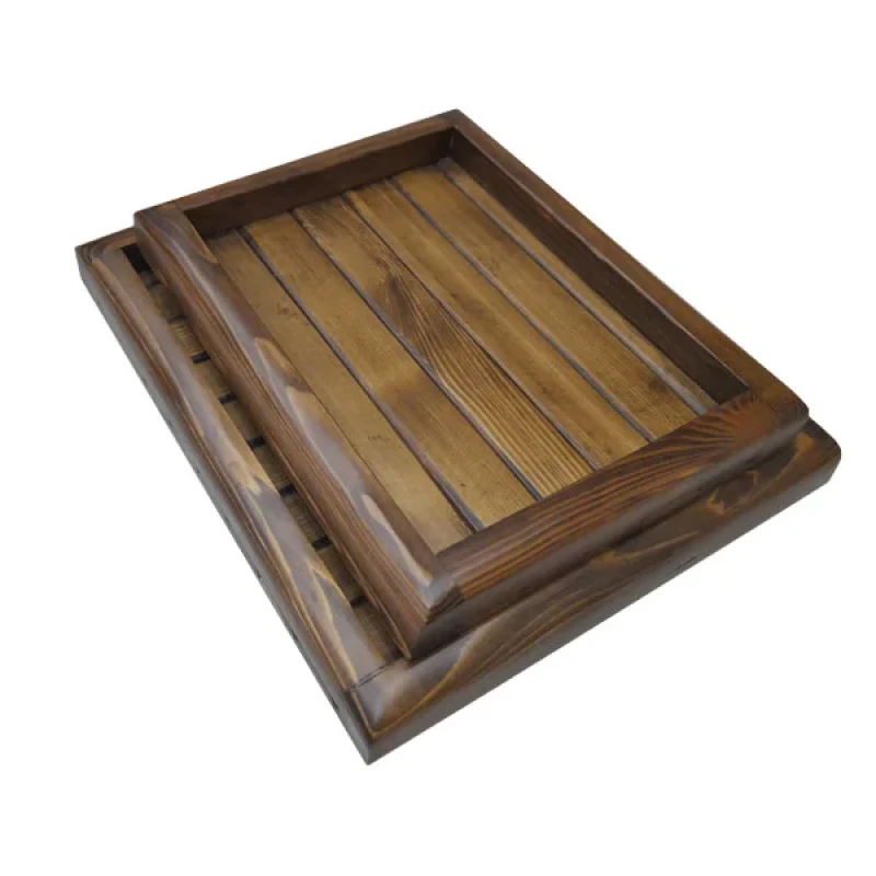 سینی سرو چوبی مدل nr2024، مجموعه 2 عددی، ابعاد سینی بزرگ 30×34 سانتی‌متر و ابعاد سینی کوچک 30×22 سانتی‌متر