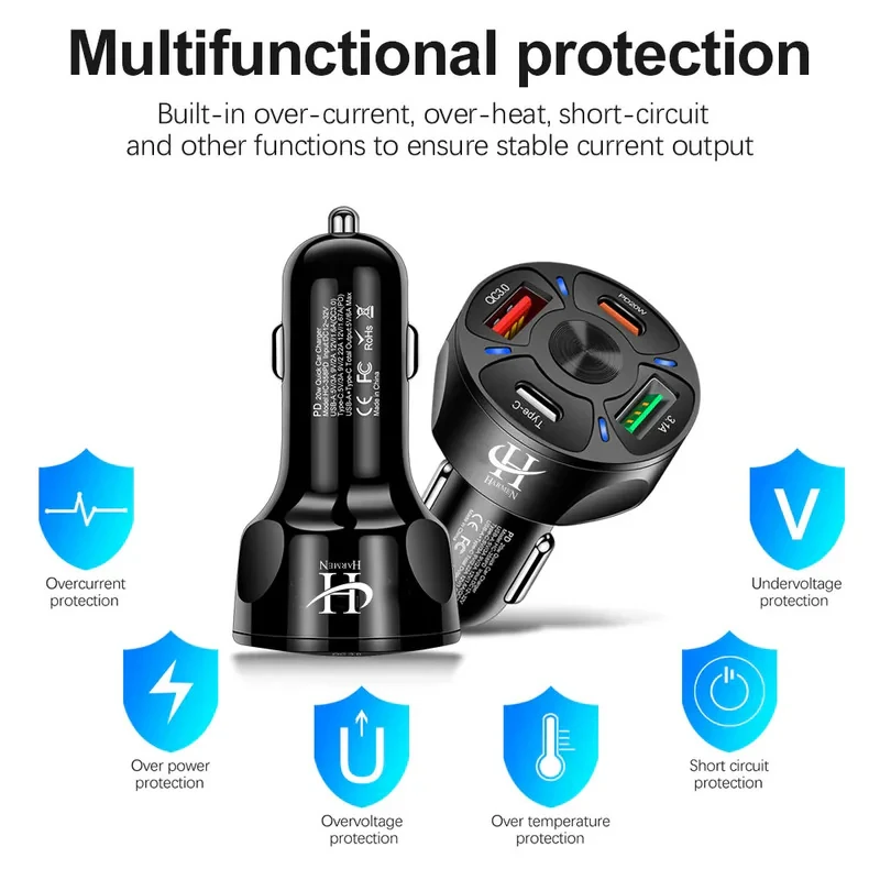 شارژر فندکی 20 وات هارمن مدل CX-2U+2PD QC3FAST