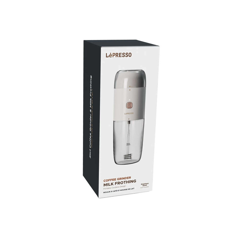 قهوه ساز لپرسو مدل دستگاه دو کاره فوم ساز شیر و آسیاب قهوه لپرسو مدل LePresso LPMFGRWH 2IN1 Portable Milk Frother