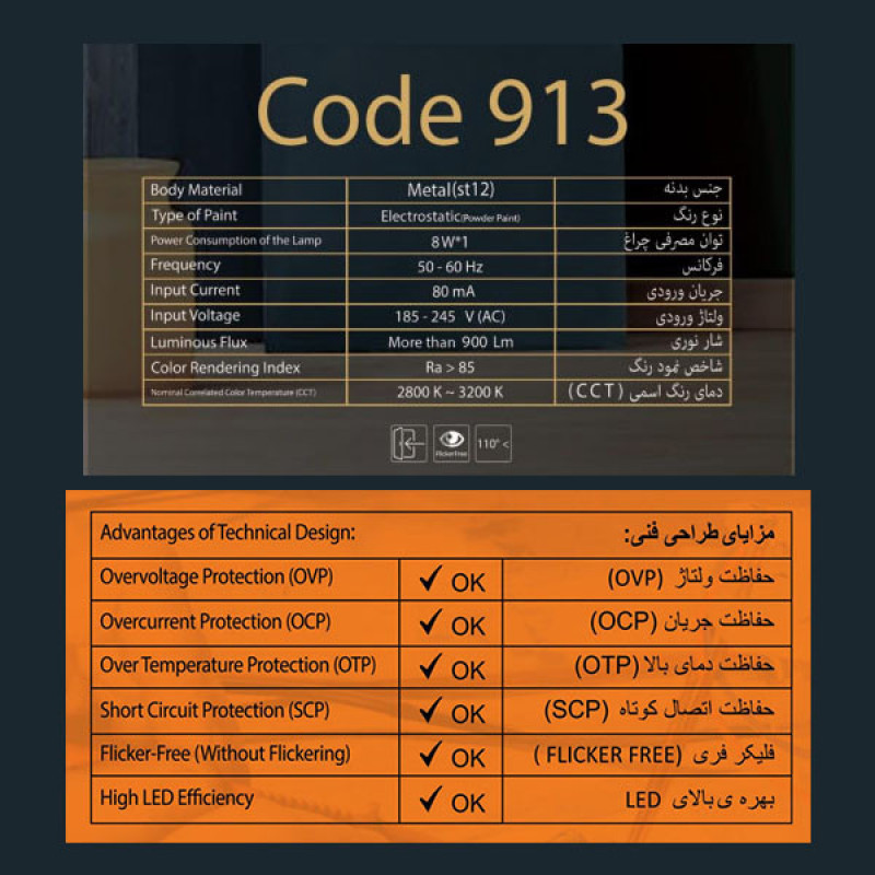 چراغ دیواری مدل دکوراتیو کد 913