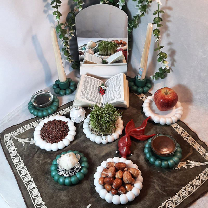 مجموعه ظروف هفت سین 9 پارچه مدل مرواریدی