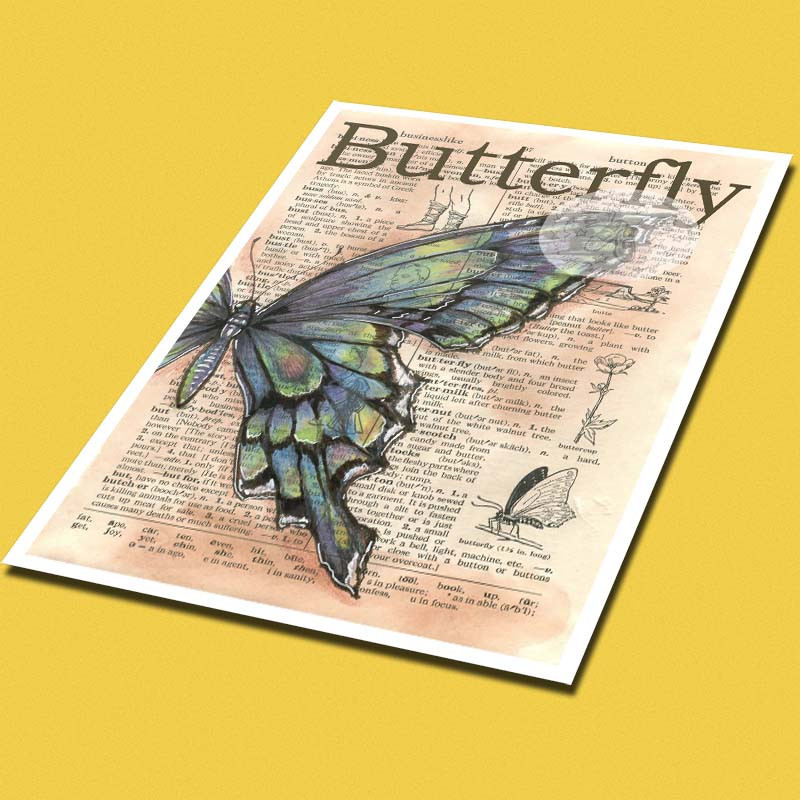 پوستر کارنيکا طرح روزنامه وینتج پروانه Vintage Newspaper Butterfly کد 48198 مجموعه 8 عددی