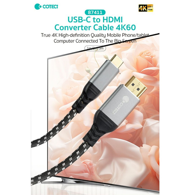 کابل تبدیل HDMI به USB-C کوتسی  مدل 87411 طول 2 متر