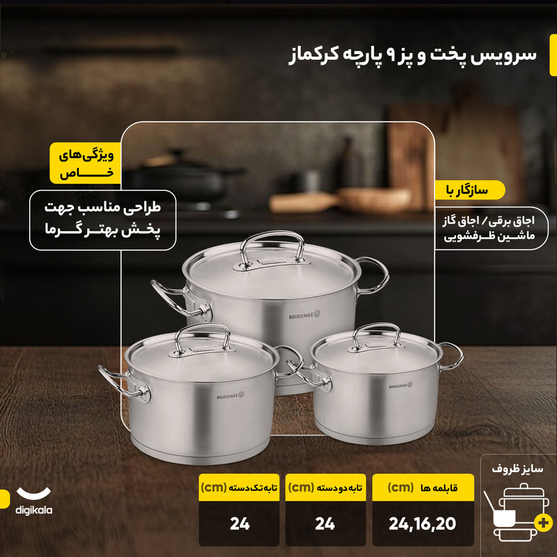 سرویس پخت و پز 9 پارچه کرکماز کد 1150