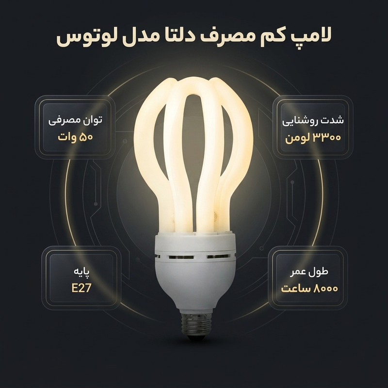 لامپ کم مصرف 50 وات دلتا کد لوتوس پایه E27